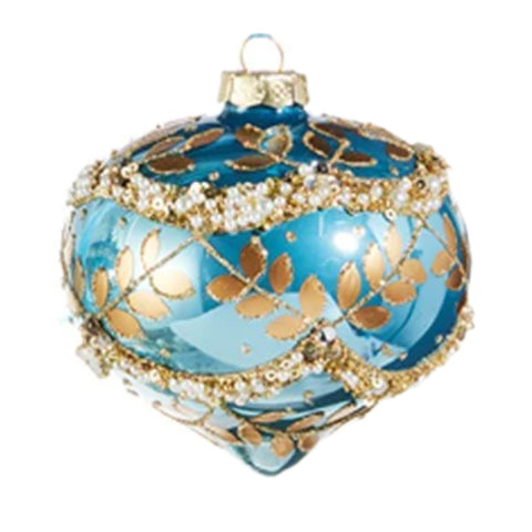 Gold Leaf & Swag Clear Blue Onion Ball