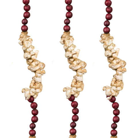 9' Antiqued Cranberry & Popcorn Garland