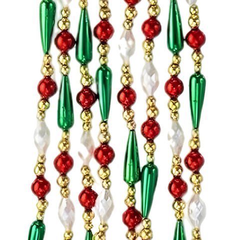 9' Red, Green & White Beaded Garland