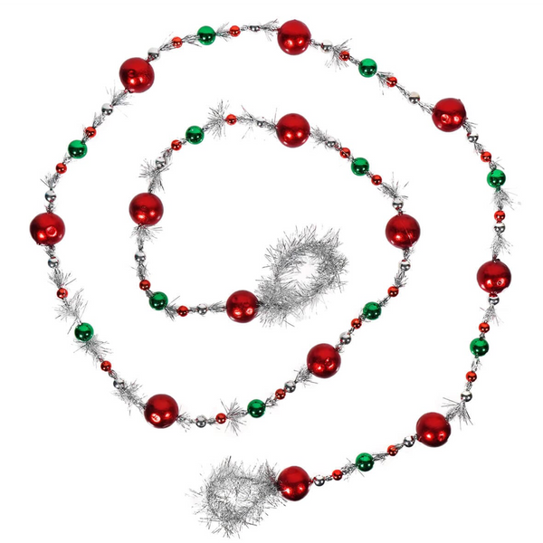 6' Red & Green Tinsel Beaded Garland
