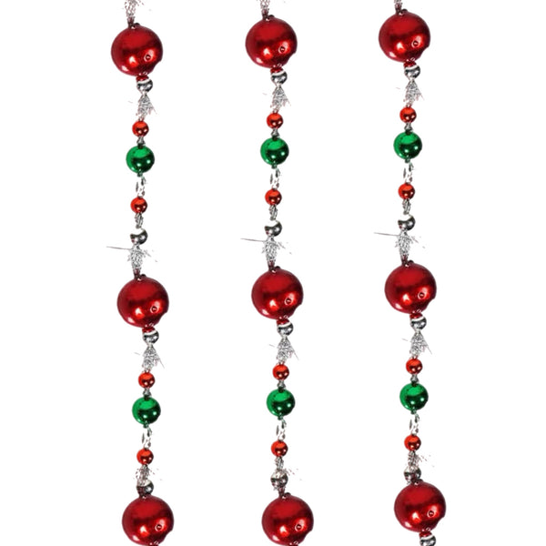 6' Red & Green Tinsel Beaded Garland
