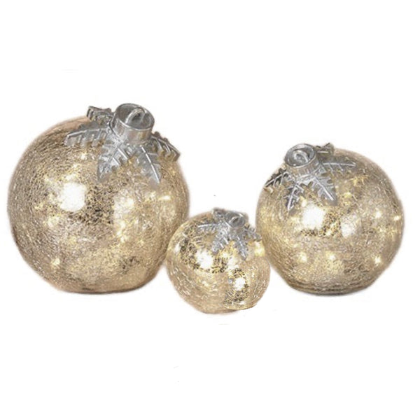 Assorted Silver Snowflake Crackle LED Ball Figurine, INDIVIDUALLY SOLD