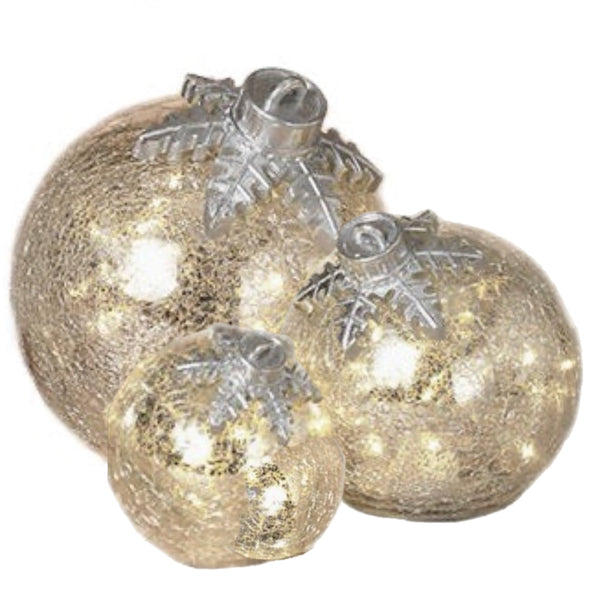 Assorted Silver Snowflake Crackle LED Ball Figurine, INDIVIDUALLY SOLD