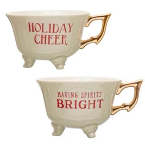 Assorted Christmas Saying Footed Teacup, INDIVIDUALLY SOLD