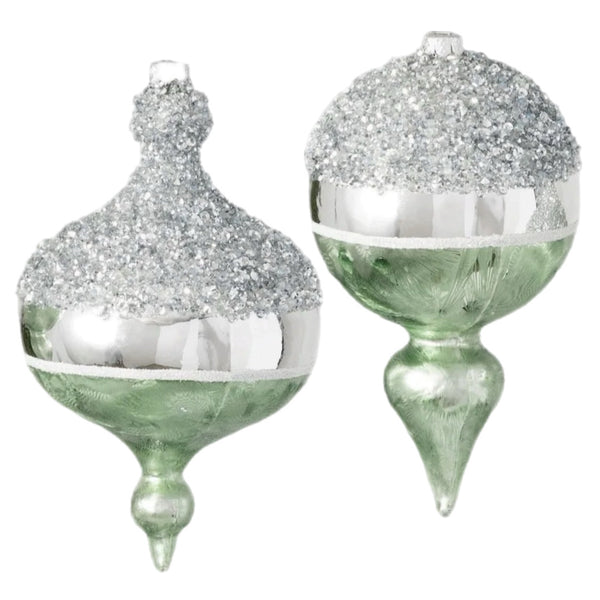 Assorted Green & Silver Finial Ball, INDIVIDUALLY SOLD