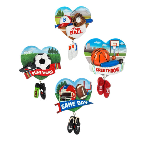 Assorted Sport Heart Dangle Ornament, INDIVIDUALLY SOLD