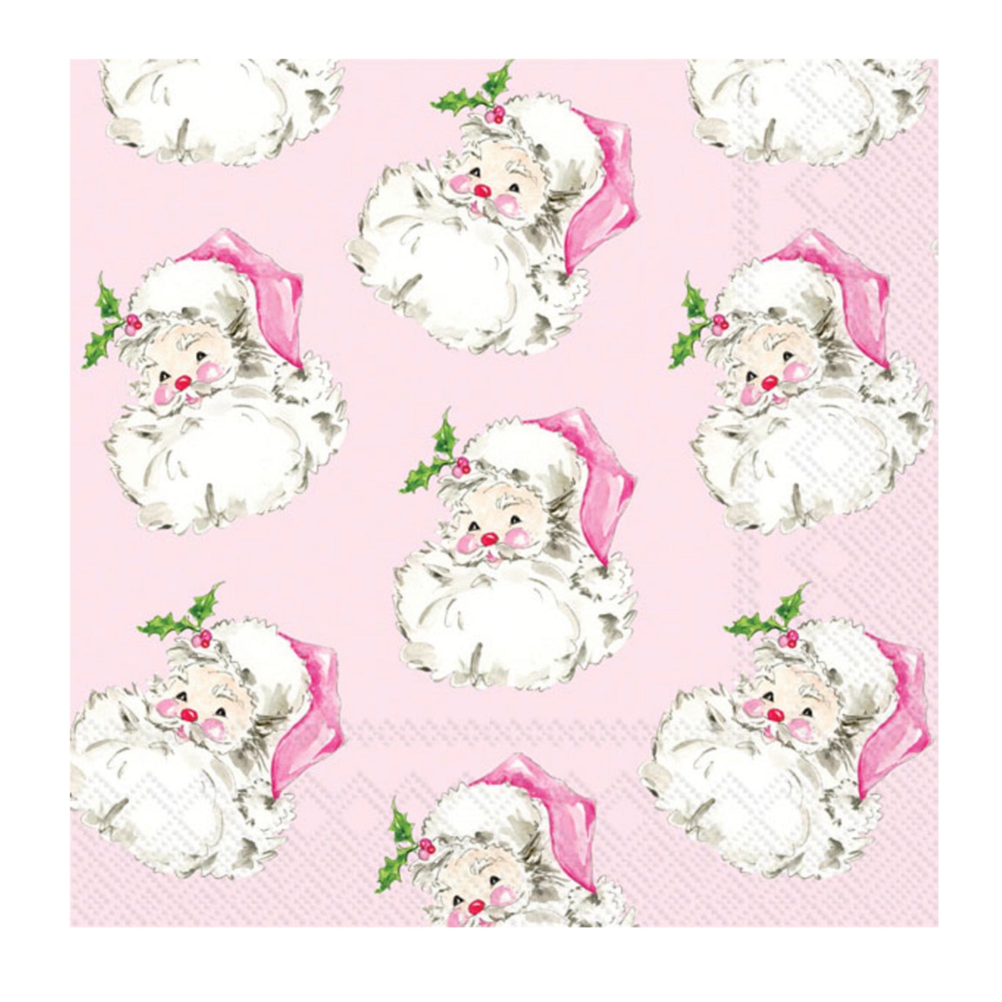 Pink Santa Heads Luncheon Napkin