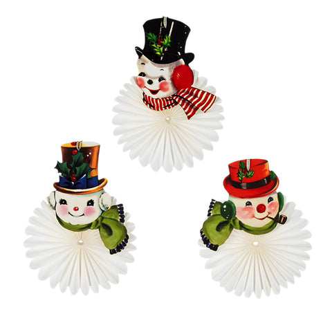 Assorted Snowman Honeycomb Fan Ornament, INDIVIDUALLY SOLD