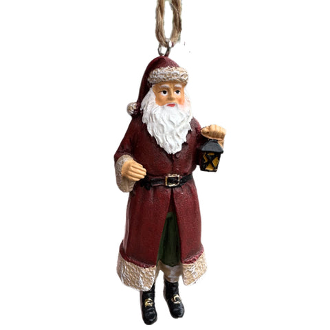 Mini Santa Ornament, Wood Look