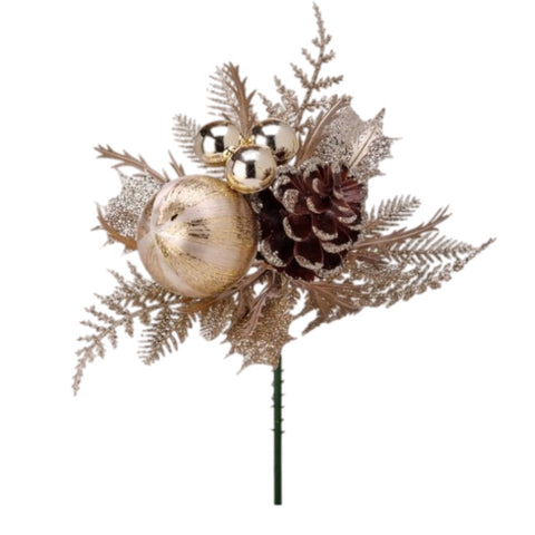 Champagne Ball And Pinecone Pick