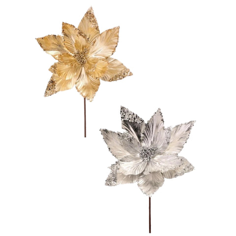 Assorted Metallic Poinsettia Stem, INDIVIDUALLY SOLD