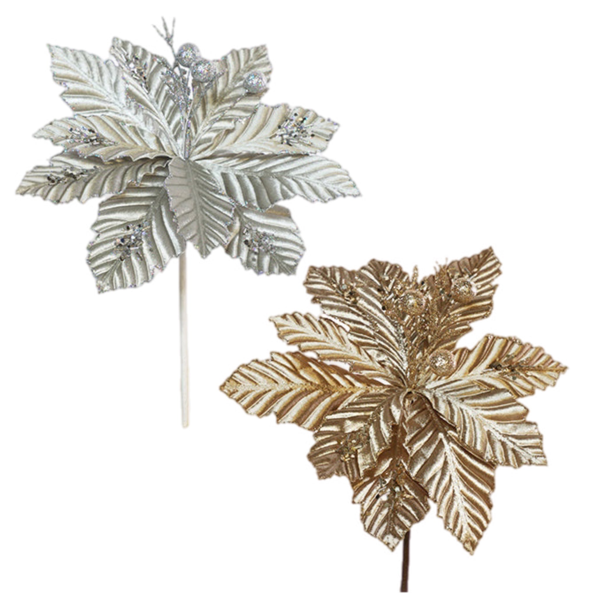 Assorted  Metallic Poinsettia Stem, INDIVIDUALLY SOLD