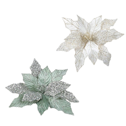 Assorted Clip On Glitter Poinsettia, INDIVIDUALLY SOLD