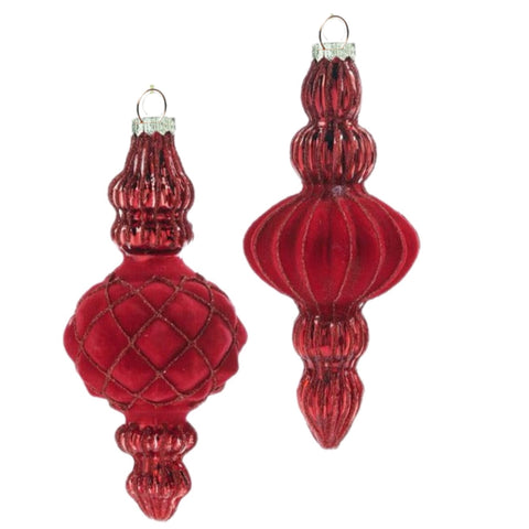 Assorted Red Flocked Finial Ball, INDIVIDUALLY SOLD