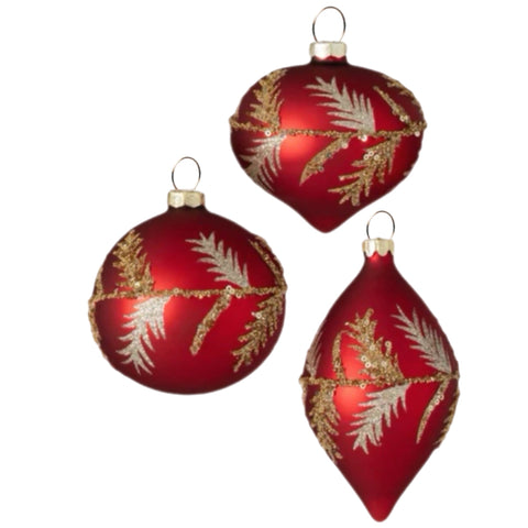Assorted Red With Gold Feather Ball, INDIVIDUALLY SOLD