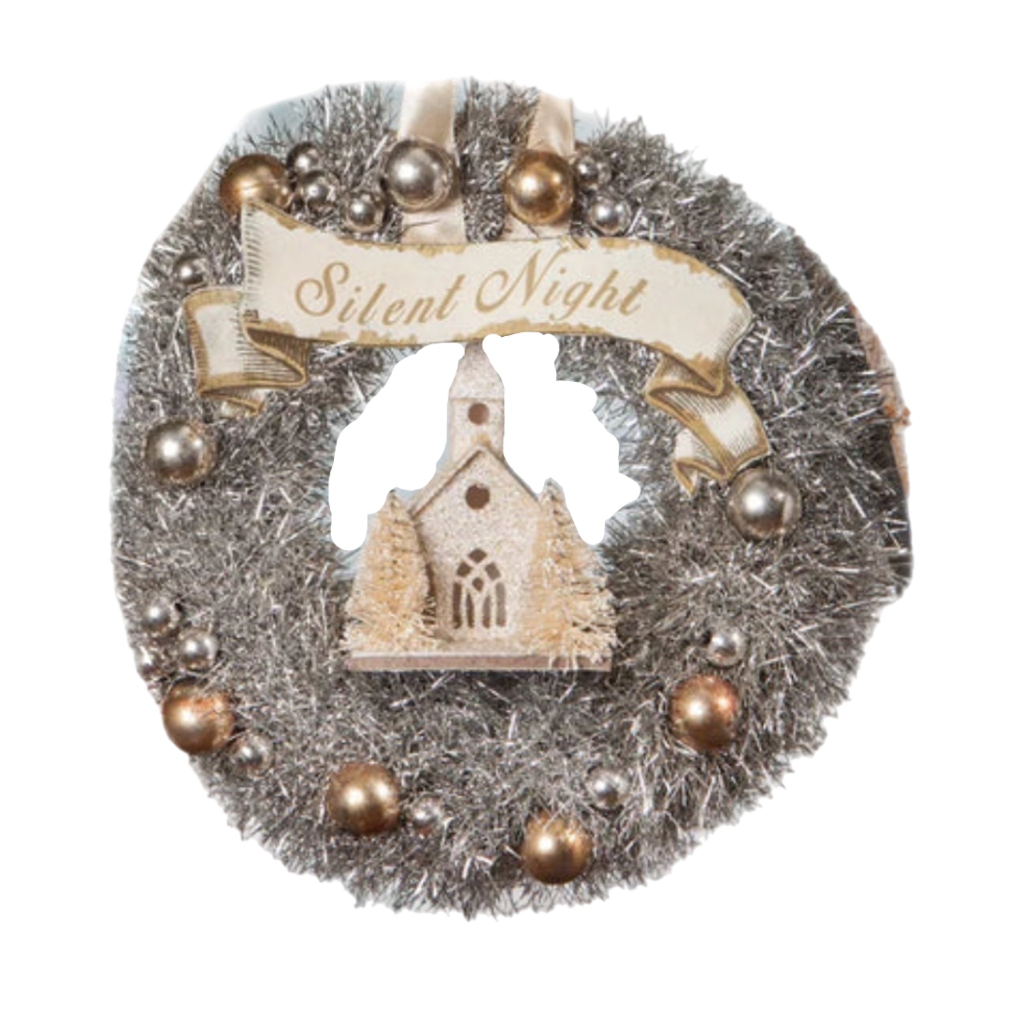 6.5" Cream Silent Night Bottlebrush Wreath