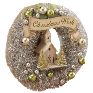 6.5" Green Christmas Wish Bottlebrush Wreath