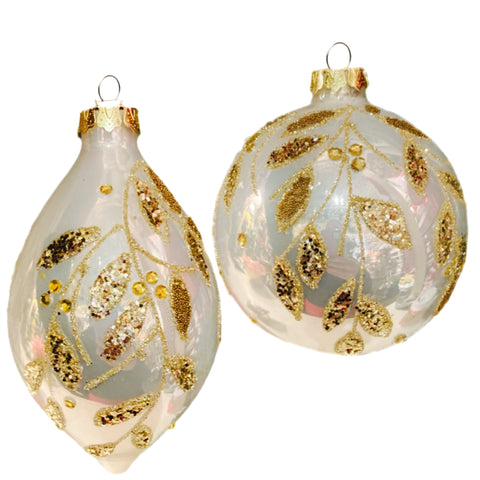 Assorted White & Gold Leaves Ball, INDIVDUALLY SOLD