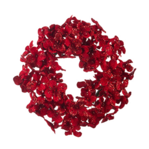 7" Red Glittered Flower Pillar Candle Ring