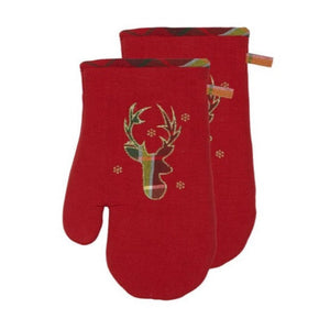 Reindeer Plaid Oven Mitt, Set Of 2