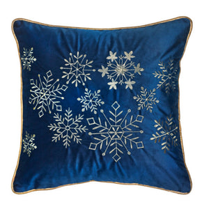 Blue Velvet Snowflakes Pillow