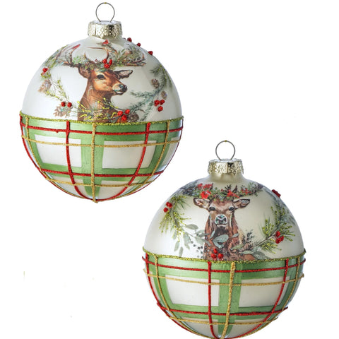 Assorted Plaid Reindeer Ball, INDIVIDUALLY SOLD