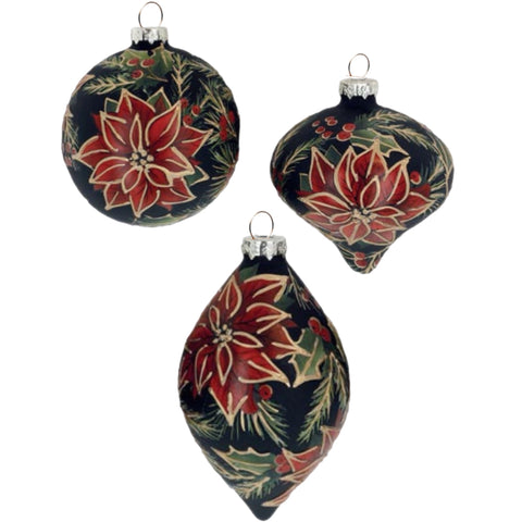 Assorted Black Poinsettia Ball, INDIVIDUALLY SOLD