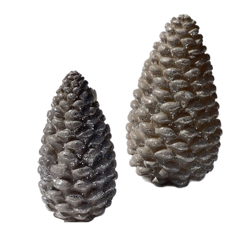 Assorted LED Silver Pinecone Figurine, INDIVIDUALLY SOLD