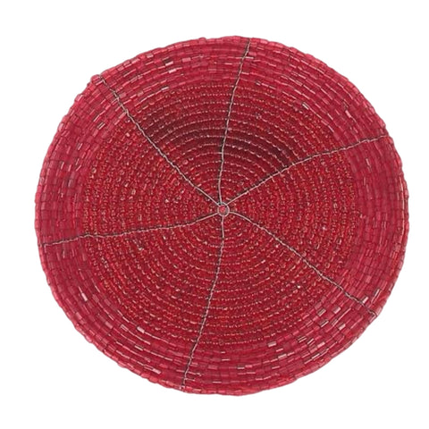 Individual Round Red Beaded Coaster