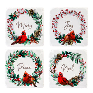 Cardinal In Wreath Coasters, Set Of 4