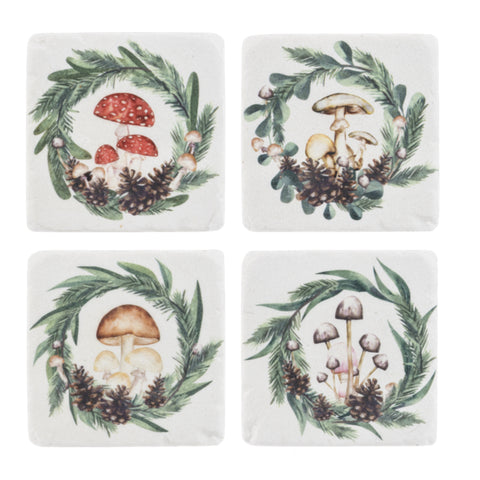 Mushroom In Wreath Coasters, Set Of 4