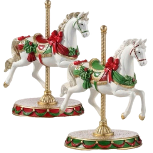 Assorted Green & Red Carousel Horse Figurines, INDIVIDUALLY SOLD