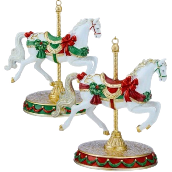 Assorted Red & Green Carousel Horse Ornaments, INDIVIDUALLY SOLD