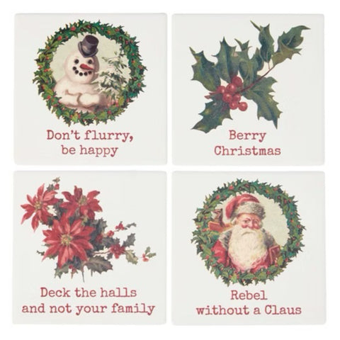 Holiday Puns Coasters, Set Of 4