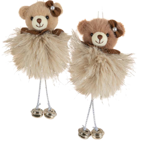 Assorted Fluffy Teddy Bear Ornament, INDIVIDUALLY SOLD