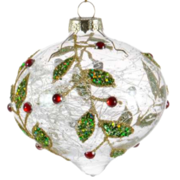 Assorted Spun Glass Interior Holly Ball, INDIVIDUALLY SOLD
