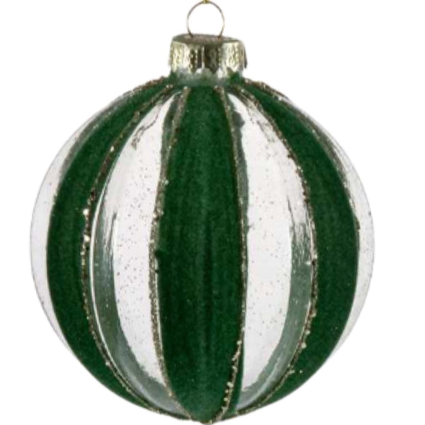 Assorted Green  Velvet Stripes Ball, INDIVIDUALLY SOLD