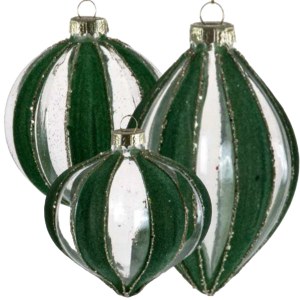 Assorted Green  Velvet Stripes Ball, INDIVIDUALLY SOLD