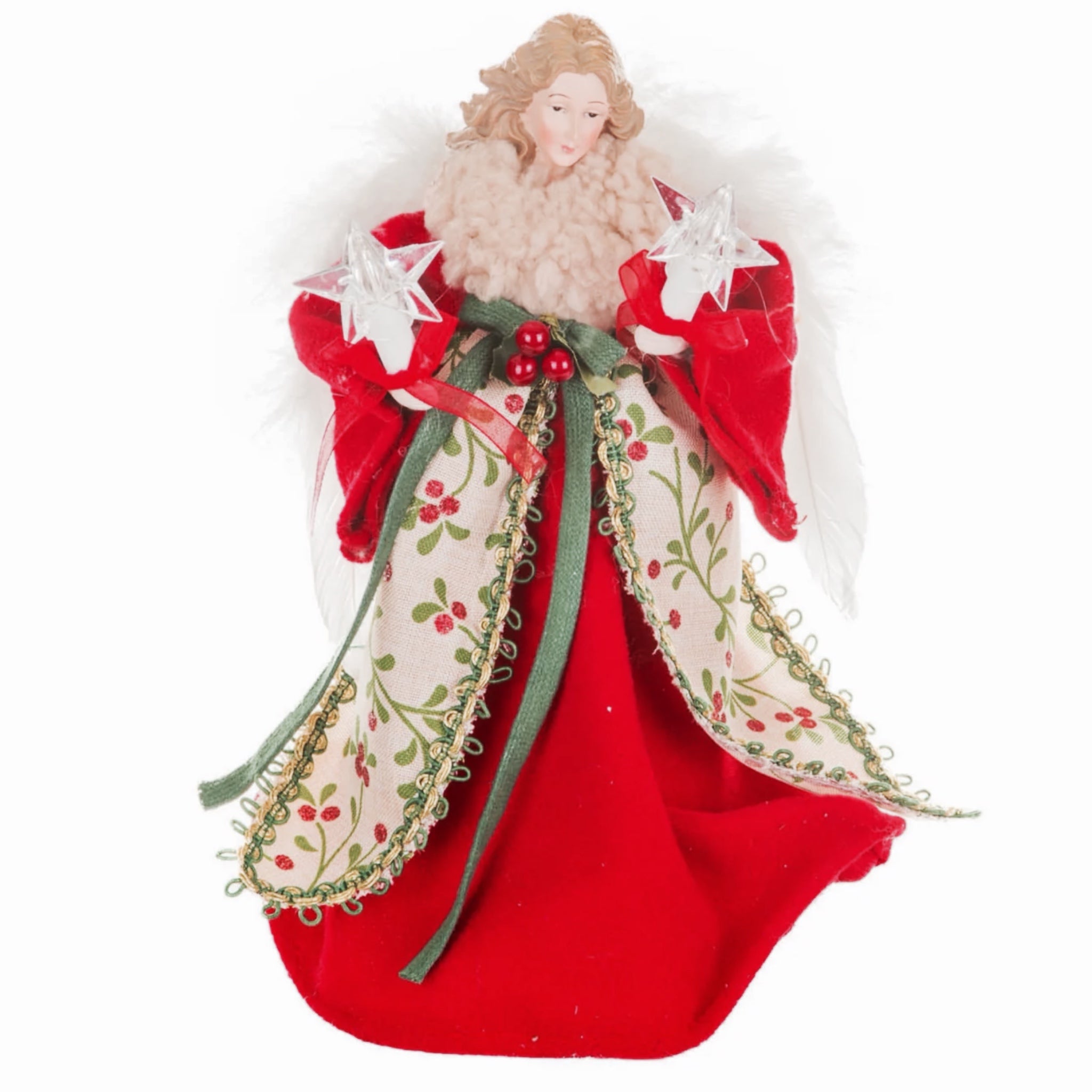 angel tree topper with red dress Vintage Christmas Angel Tree Topper Red Dress