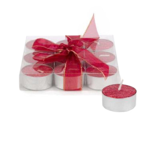 Set Of 9 Tealight Candle: Red Glitter