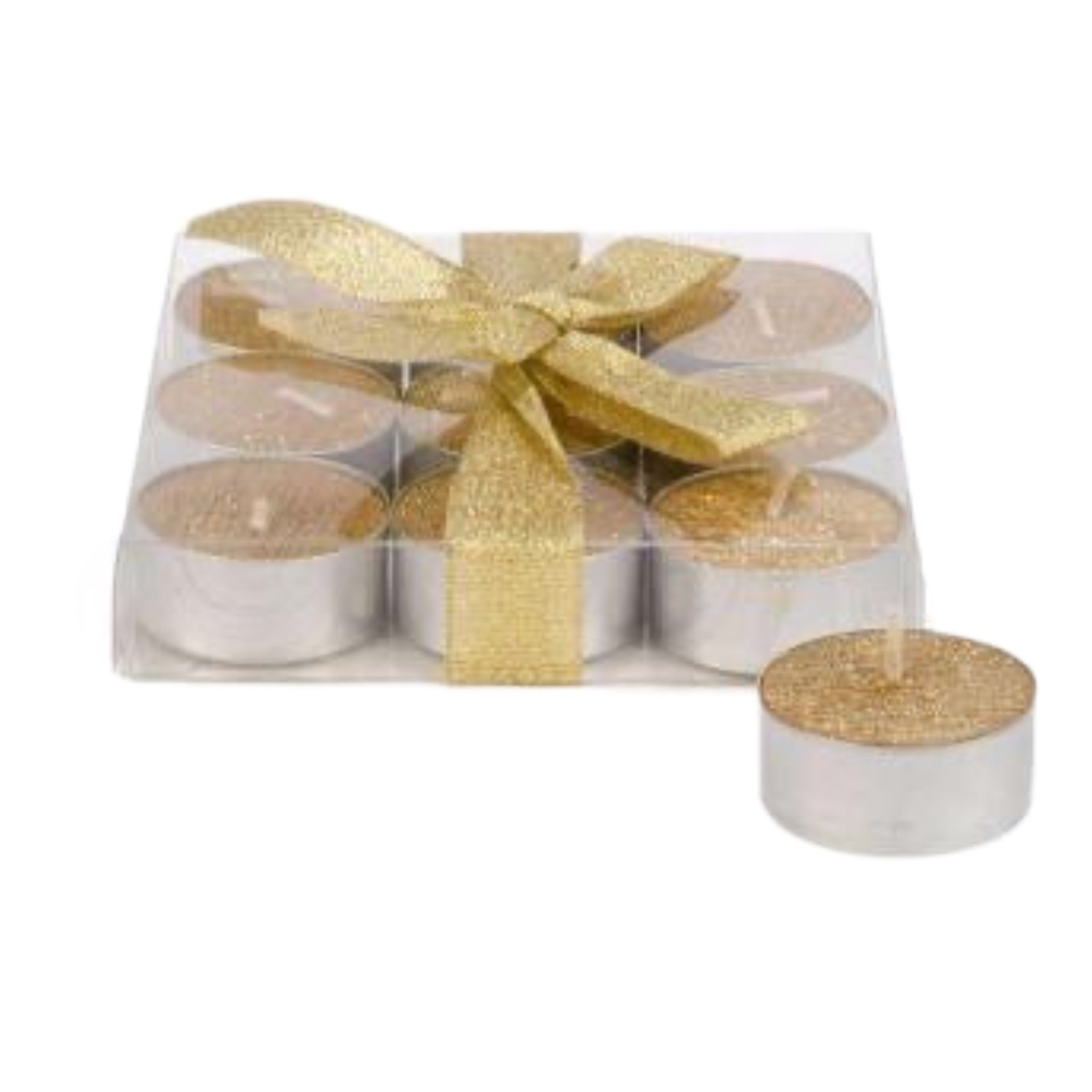 Set Of 9 Tealight Candle: Gold Glitter