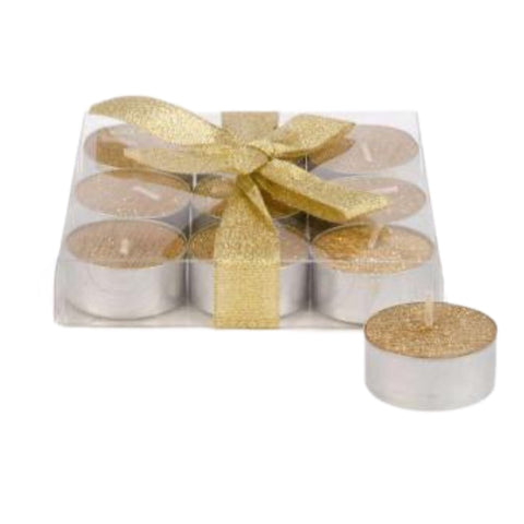 Set Of 9 Tealight Candles: Gold Glitter