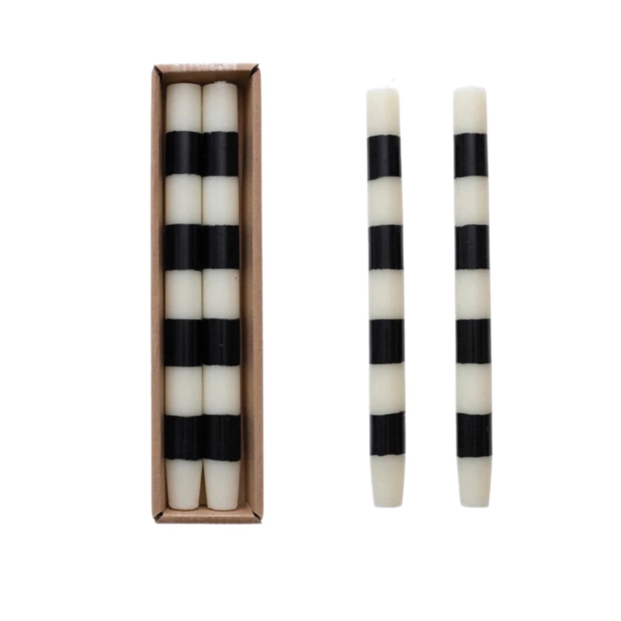 Set Of 2 Striped Taper Candle: Black