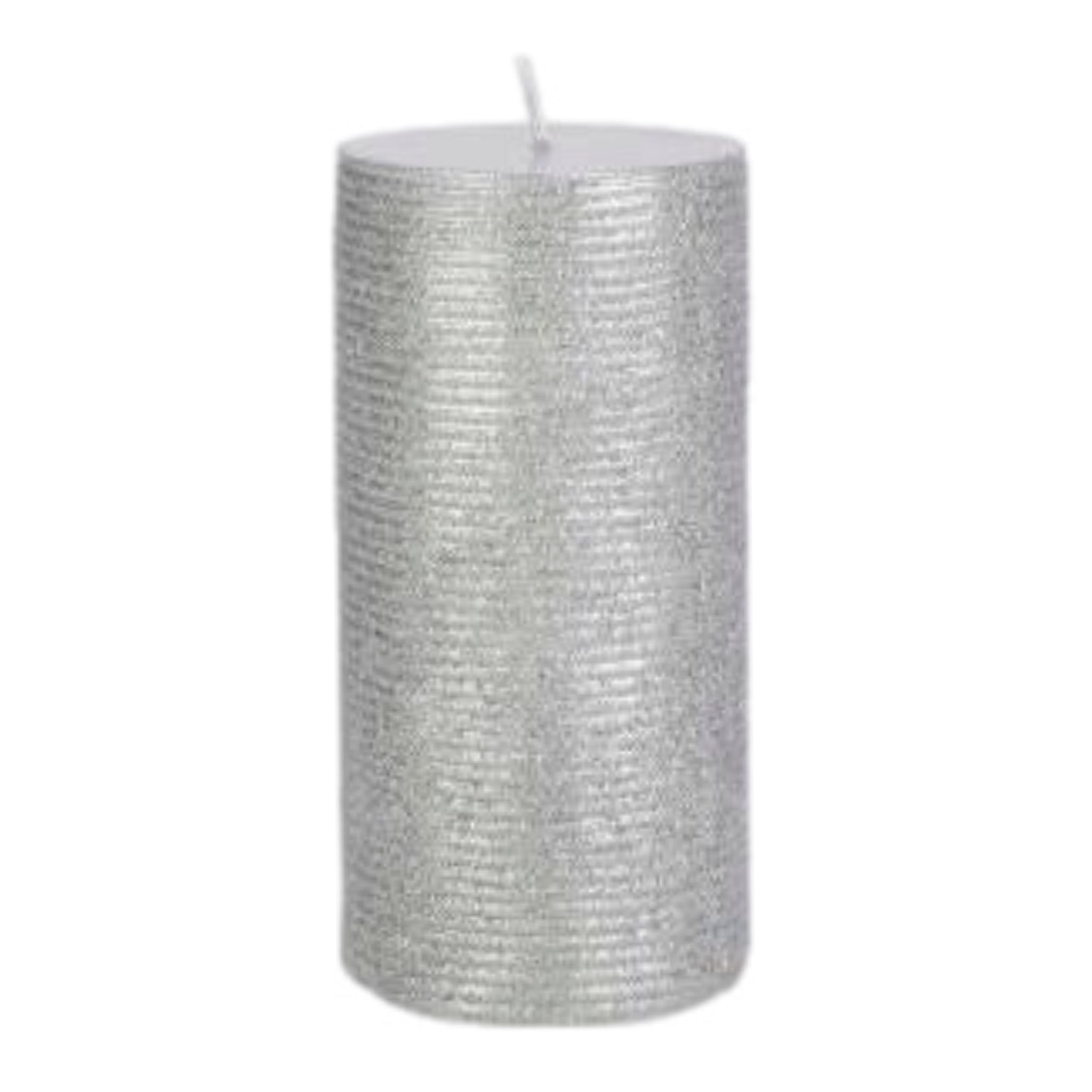 3" X 6" Glitter Pillar Candle: Silver