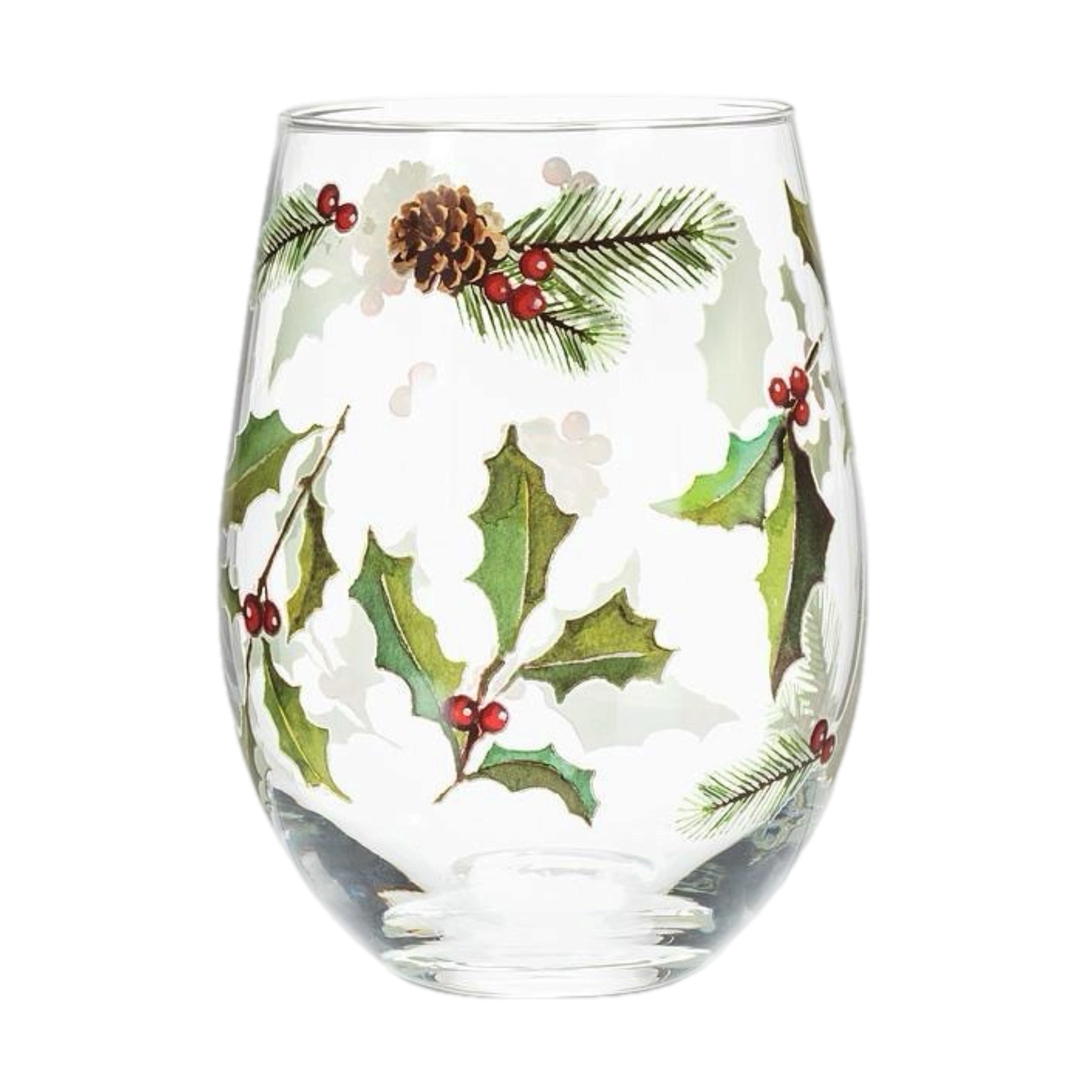 Pinecone And Berries Stemless Wine Glass