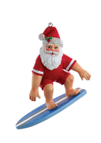 Santa On Surfboard Ornament