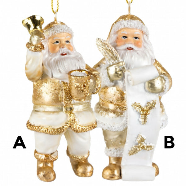 Assorted Gold & White Santa Ornament, INDIVIDUALLY SOLD