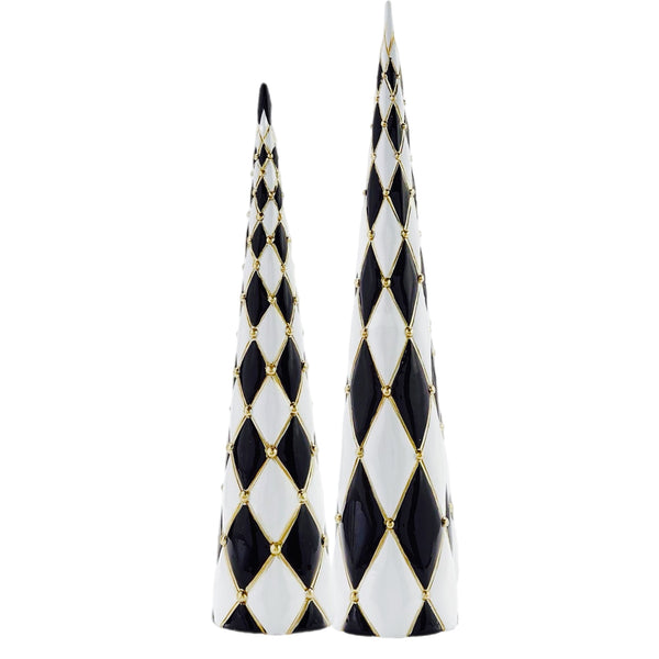 Assorted Black & White Diamond Cone Figurine, INDIVIDUALLY SOLD