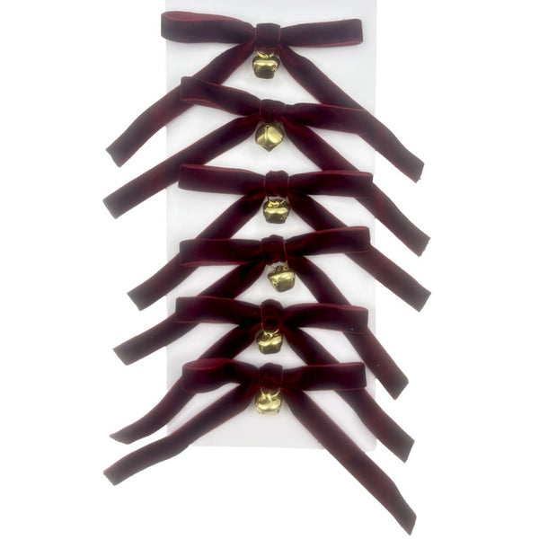 Burgundy Bows With Bell, Set of 6