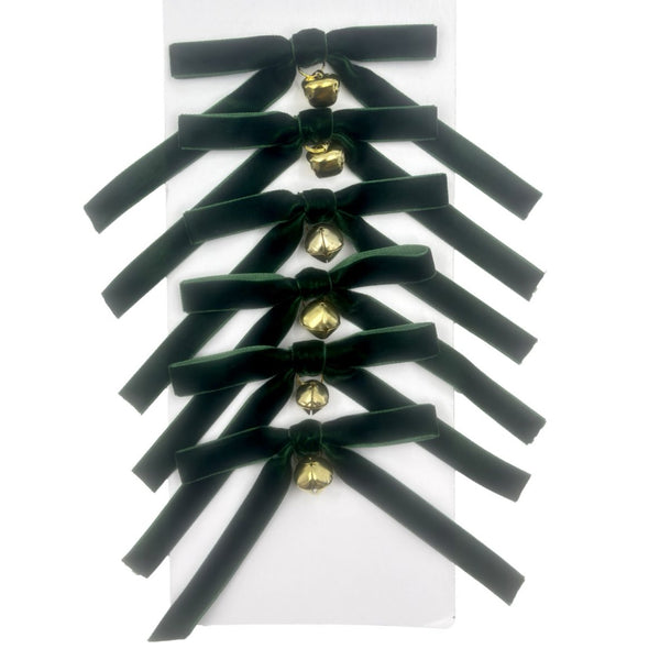 Green Bows With Bell, Set of 6